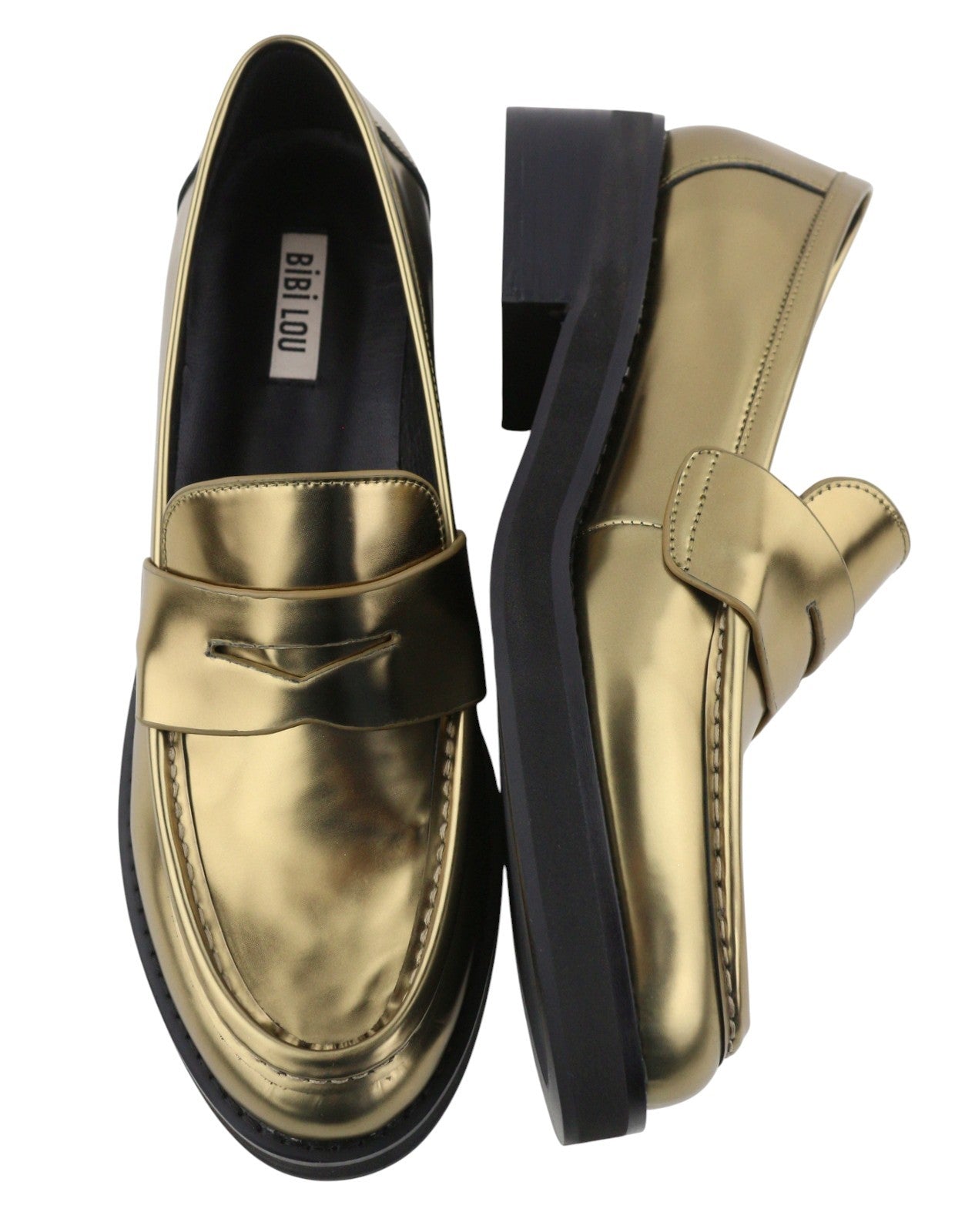 BIBI LOU Jaya Women Flats EU40 Shiny Gold Leather Chunky Slip On RRP199