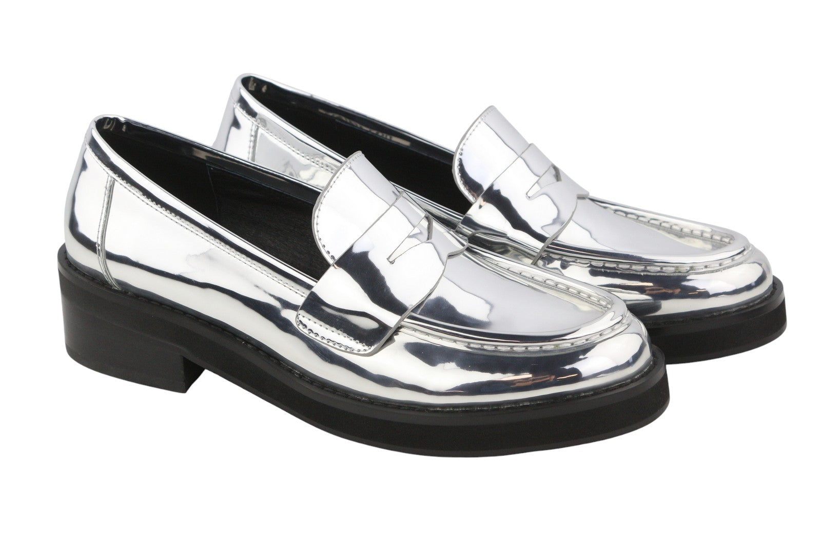 BIBI LOU Jaya Women Flats EU39 Shiny Silver Leather Chunky Slip On RRP199