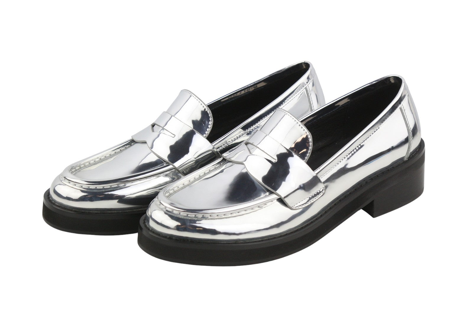 BIBI LOU Jaya Women Flats EU39 Shiny Silver Leather Chunky Slip On RRP199