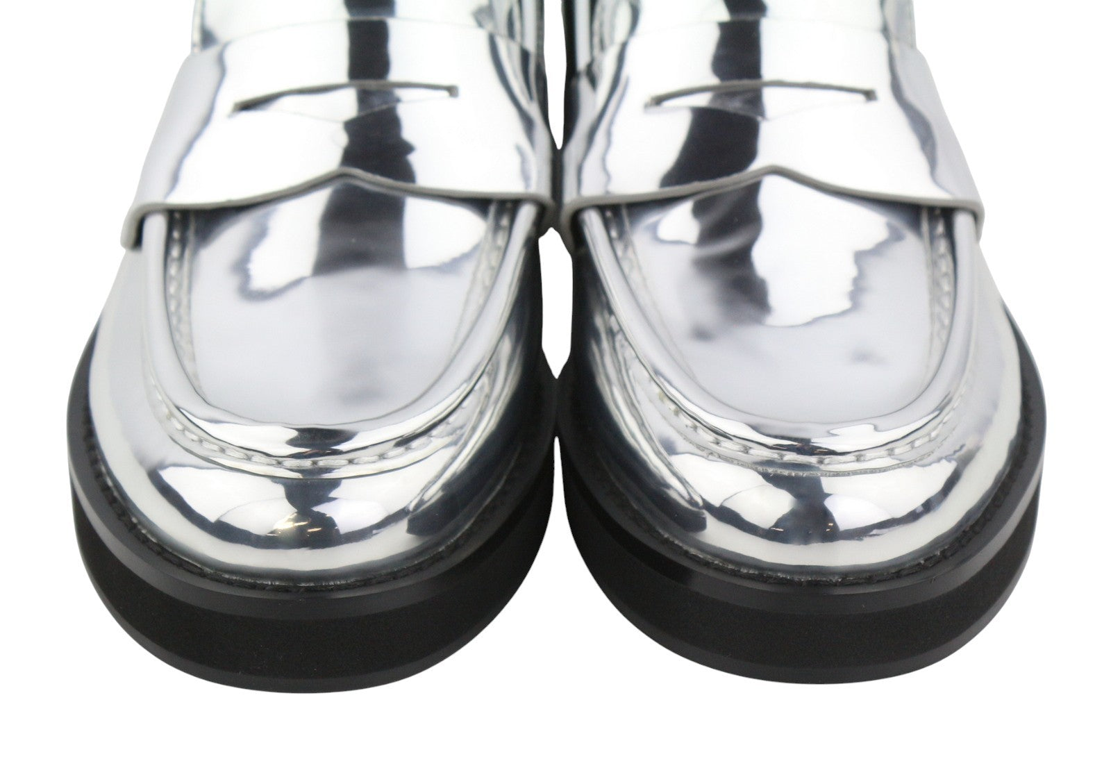 BIBI LOU Jaya Women Flats EU39 Shiny Silver Leather Chunky Slip On RRP199