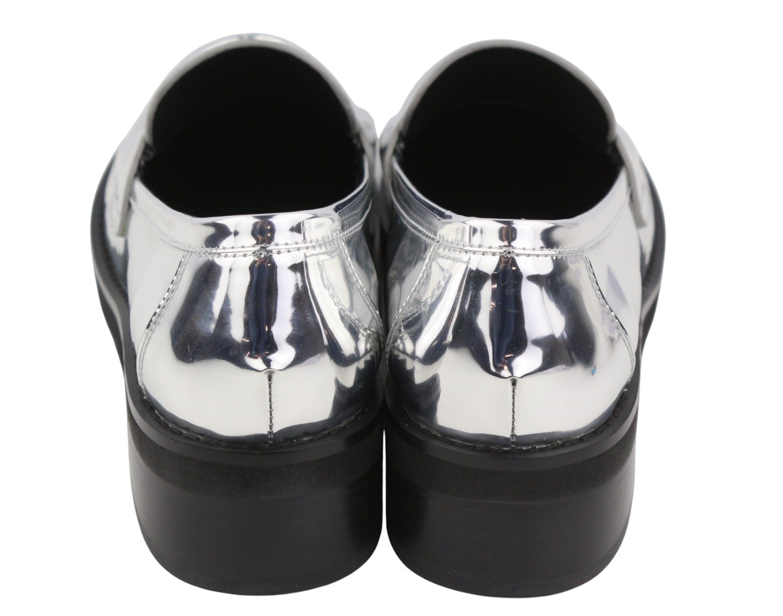 BIBI LOU Jaya Women Flats EU39 Shiny Silver Leather Chunky Slip On RRP199