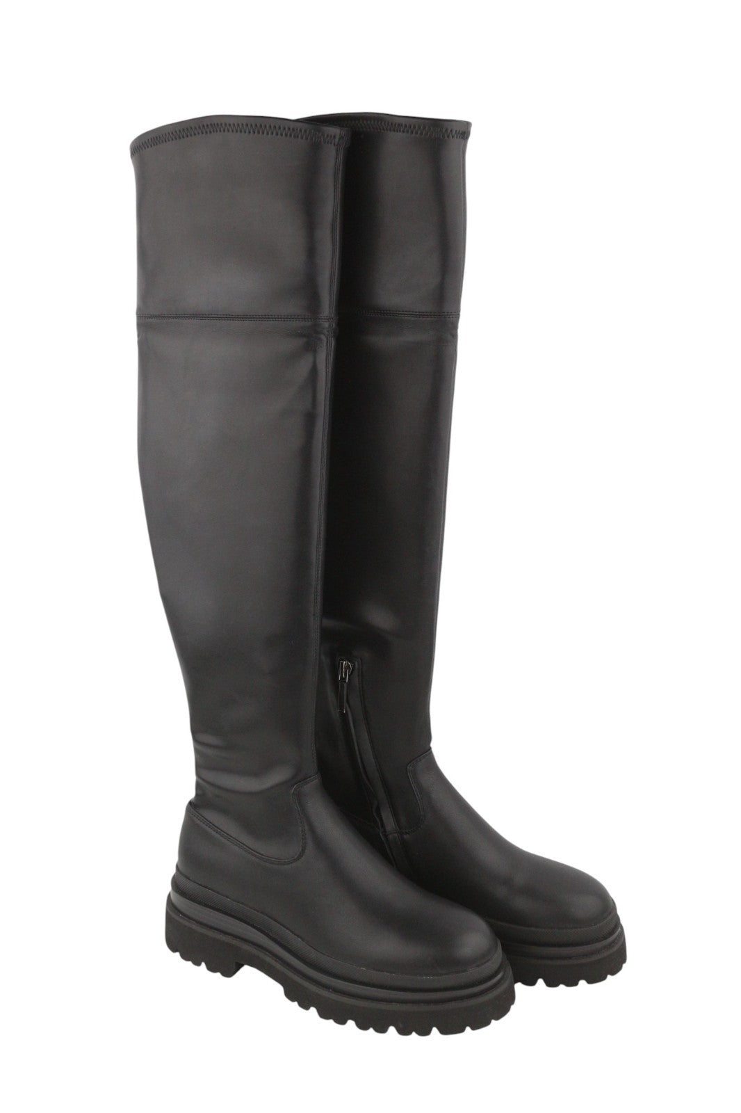 LOLA CRUZ Amalia Women Boots EU37 Black Leather Chunky Lug Rubber Zipper RRP349