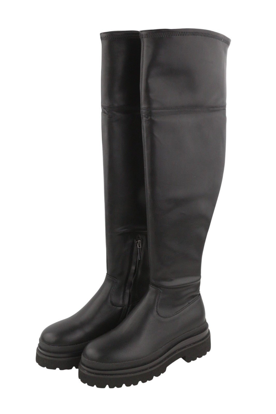 LOLA CRUZ Amalia Women Boots EU37 Black Leather Chunky Lug Rubber Zipper RRP349