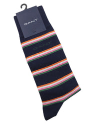 GANT 1 Pack Multi Stripe Men Socks OS Marine Cotton Blend Knit Unisex