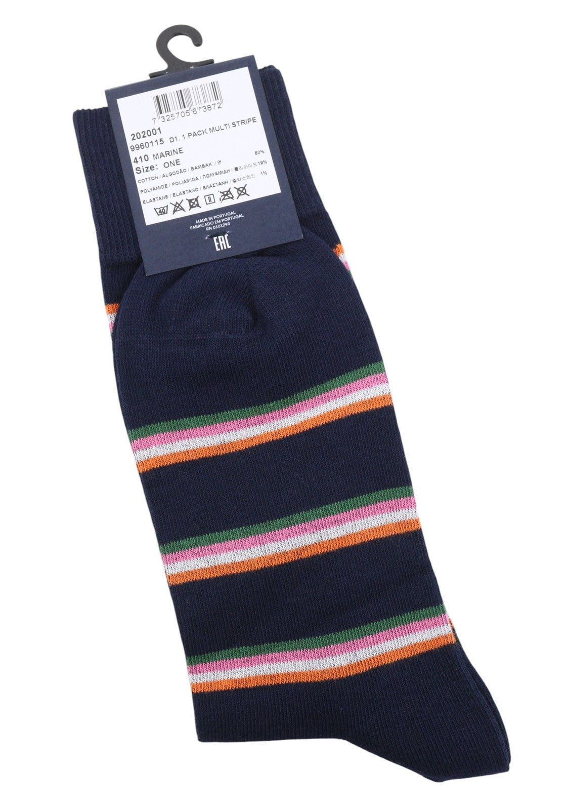 GANT 1 Pack Multi Stripe Men Socks OS Marine Cotton Blend Knit Unisex