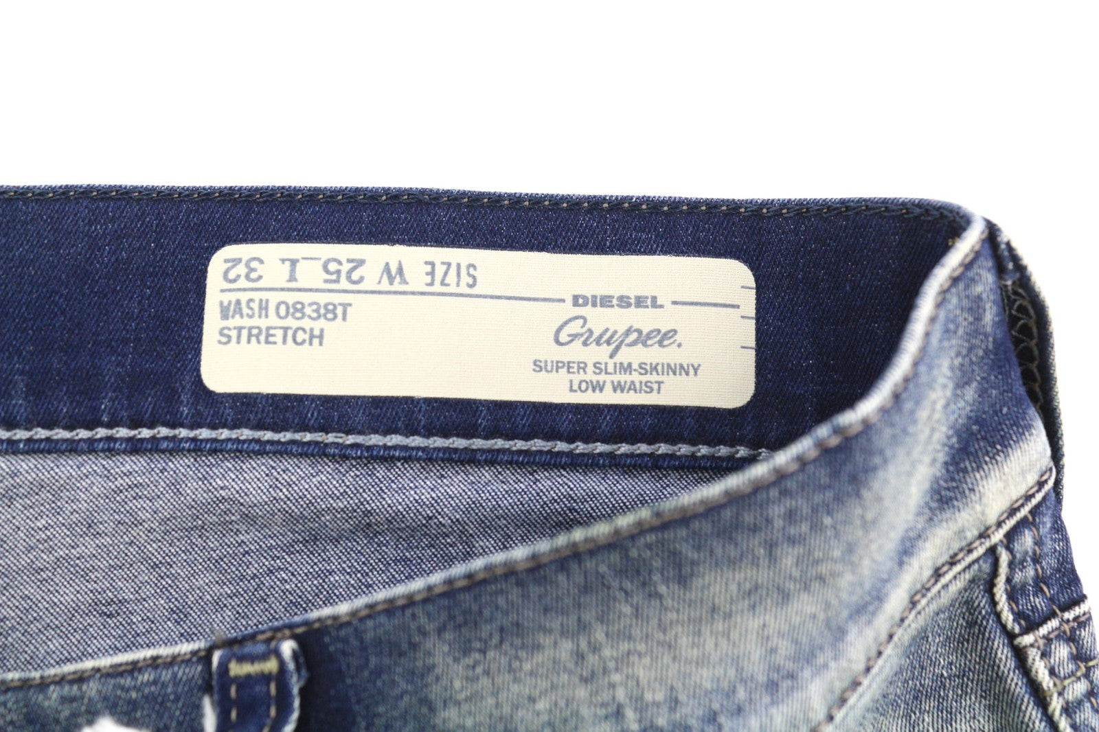 DIESEL Grupee 0838T Women's Jeans W25/L32 Super Slim Skinny Low Waist Stretch