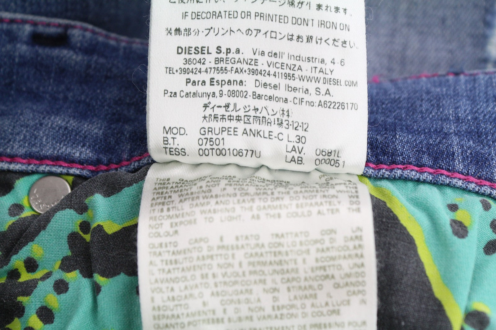 DIESEL Grupee Ankle-C 0681L Women's Jeans W26/L30 Slim Skinny Low Waist Ankle