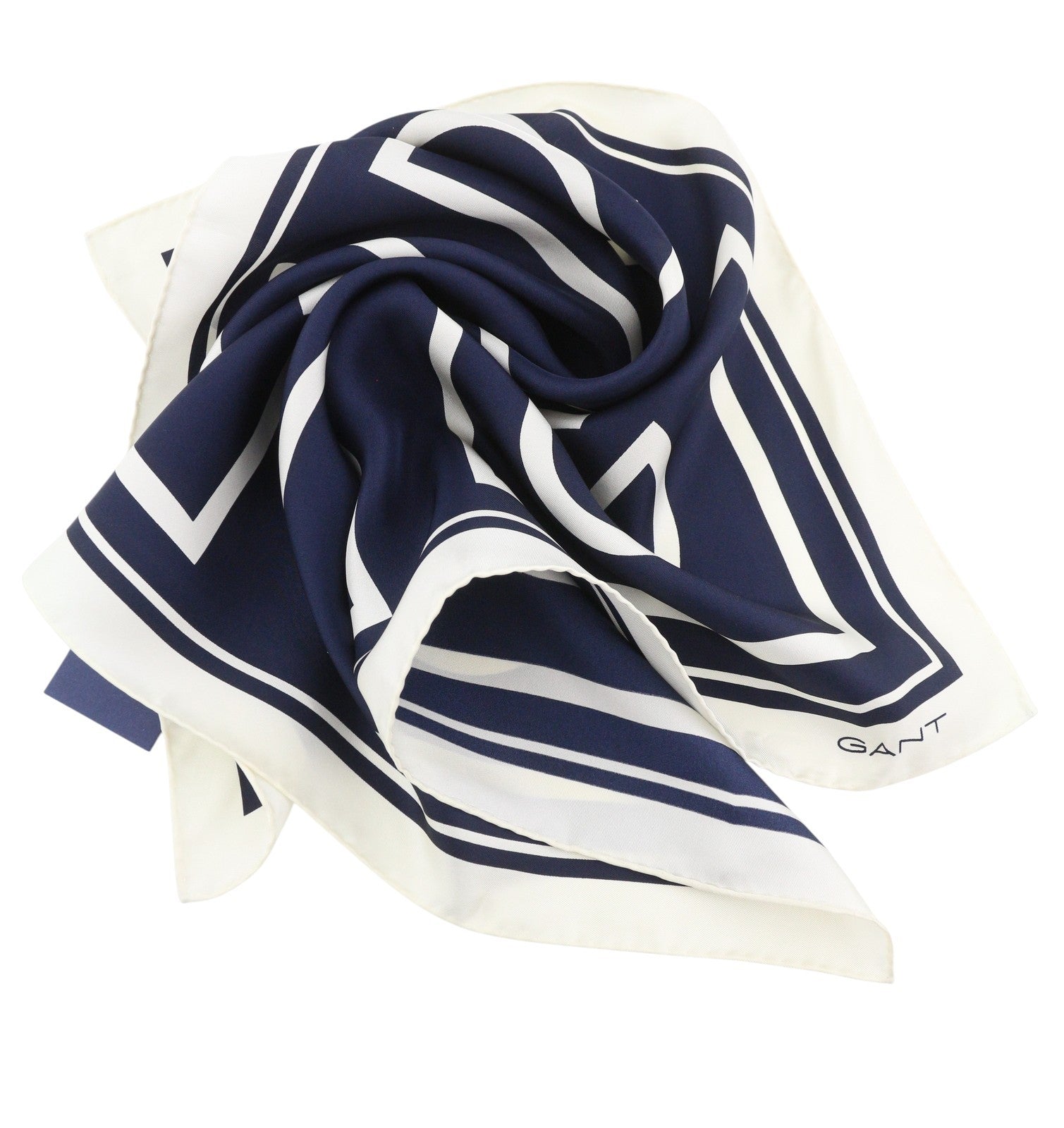 GANT Silk Women Scarf OS Marine White Elegant Print Logo Lightweight