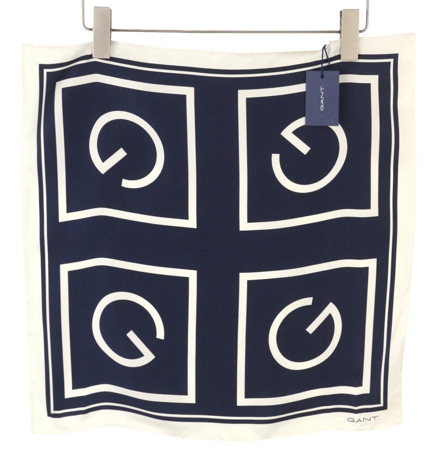 GANT Silk Women Scarf OS Marine White Elegant Print Logo Lightweight