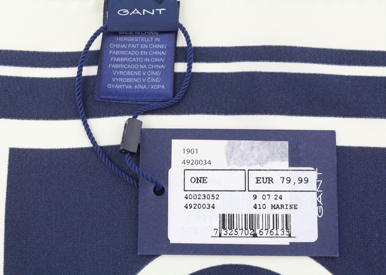 GANT Silk Women Scarf OS Marine White Elegant Print Logo Lightweight