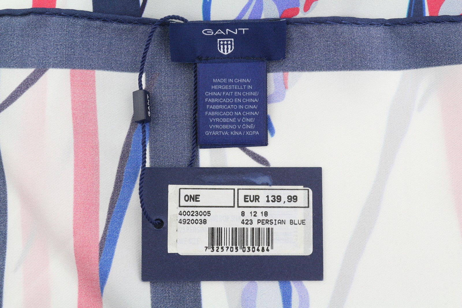 GANT Striped Snowdrop Silk Women Scarf OS Persian Blue Patterned Lightweight