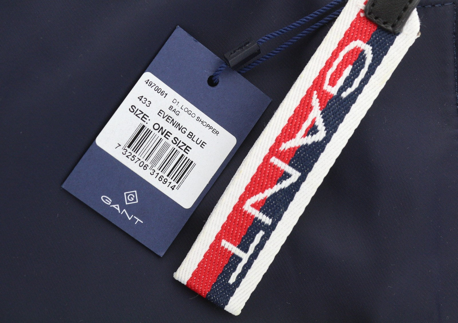 GANT Logo Shopper Women Bag OS Evening Blue Zip Top Inner Pocket Leather Logo