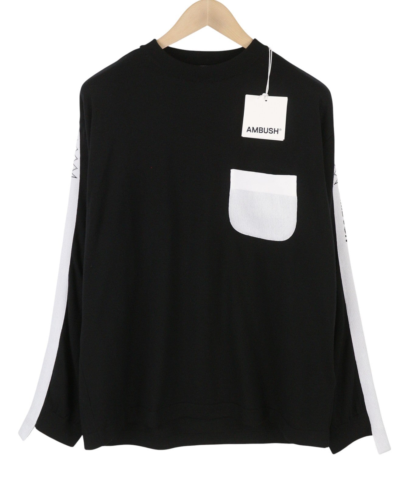 AMBUSH Taped Knit Men Jumper L Black Wool Blend Knit Crew Neck Pullover RRP568