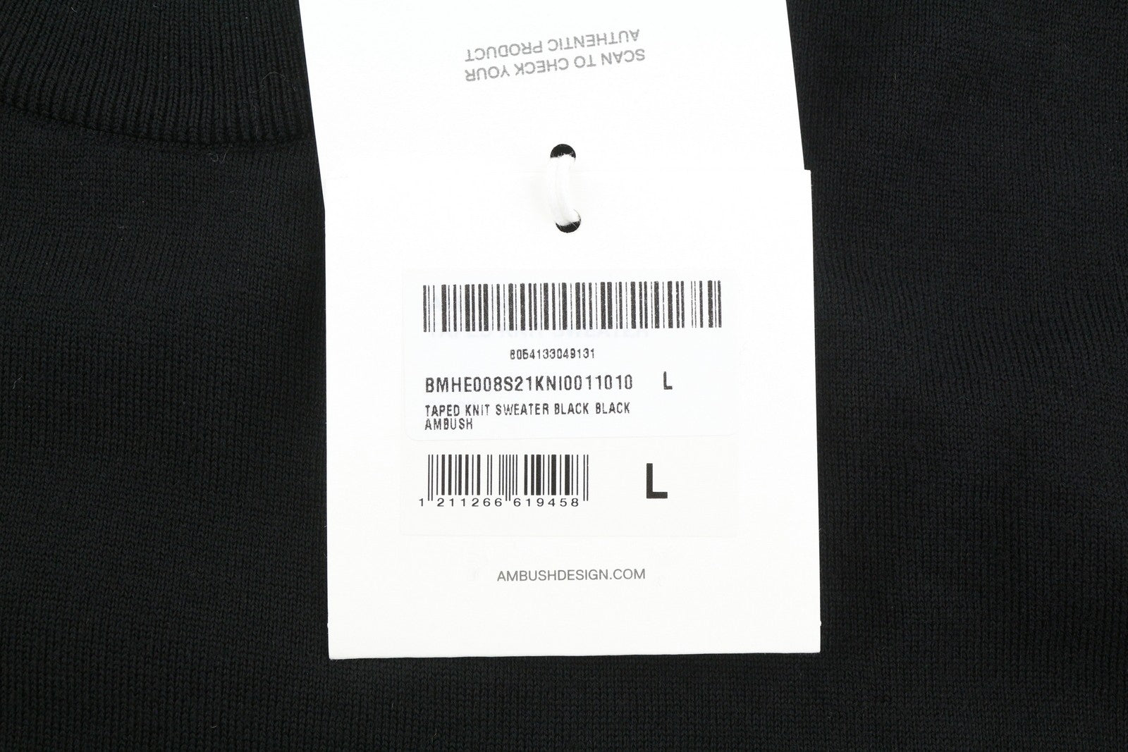 AMBUSH Taped Knit Men Jumper L Black Wool Blend Knit Crew Neck Pullover RRP568