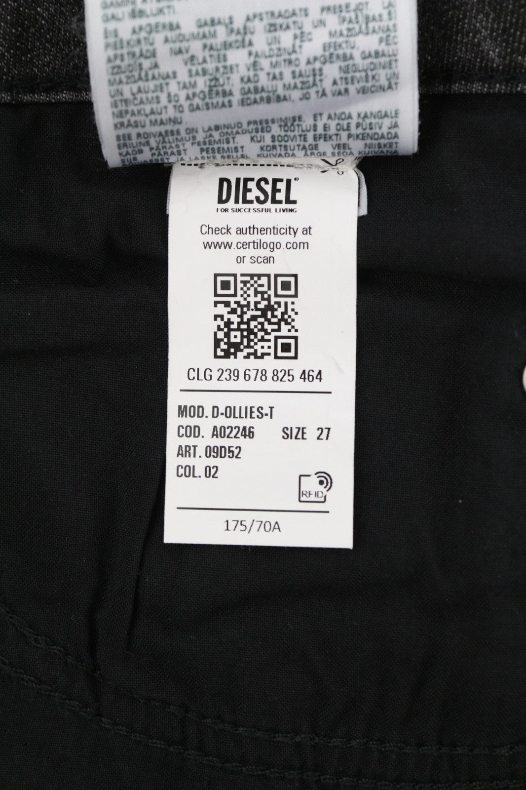 DIESEL D-Ollies-T 09D5 Women's Jeans W27 Zip Slim Washed Black Jogg RRP225