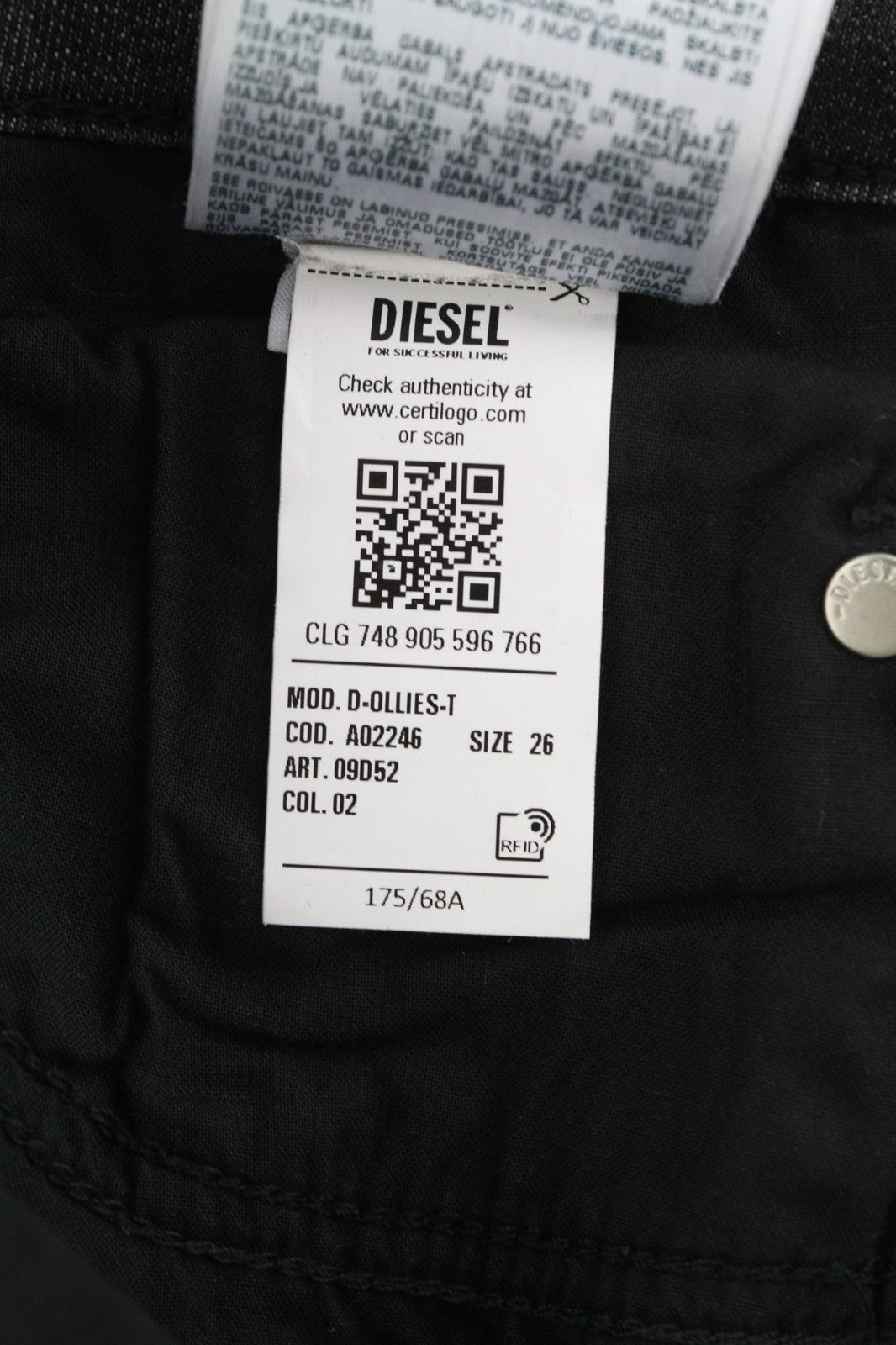 DIESEL D-Ollies-T 09D5 Women's Jeans W26 Slim Zip Black Washed Denim Jogg RRP225