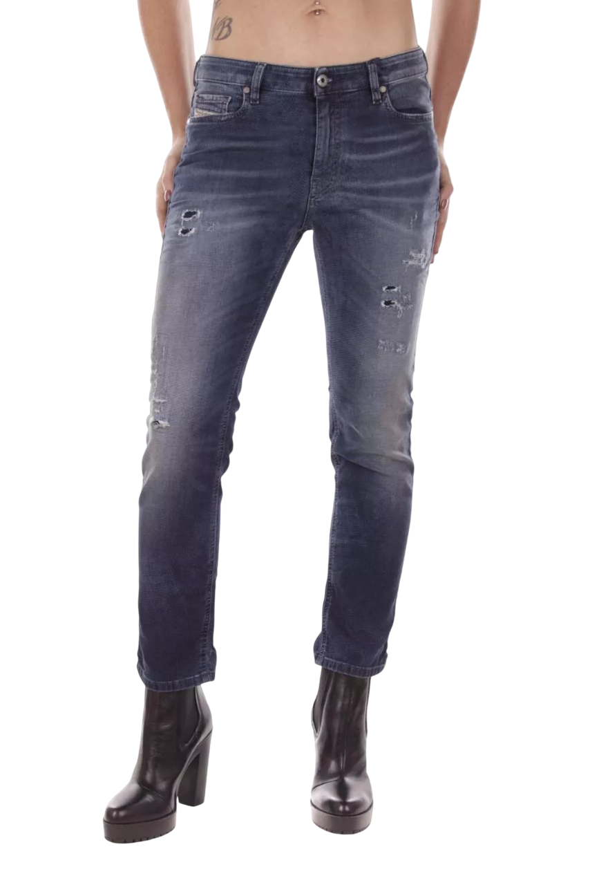 DIESEL Rizzo-Ne 0666W Women's Jeans W23 Jogg Distressed Ripped Blue RRP250