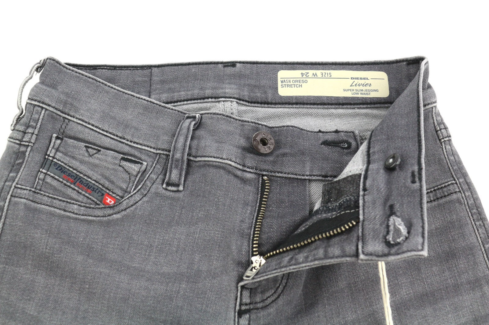 DIESEL Livier 0RE50 Women's Jeans W24 Low Waist Super Slim Grey Stretch Fit