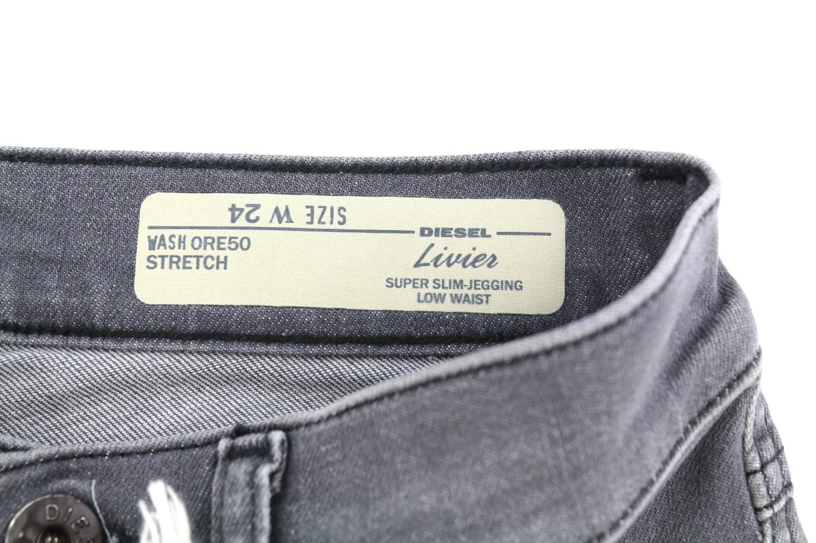 DIESEL Livier 0RE50 Women's Jeans W24 Low Waist Super Slim Grey Stretch Fit