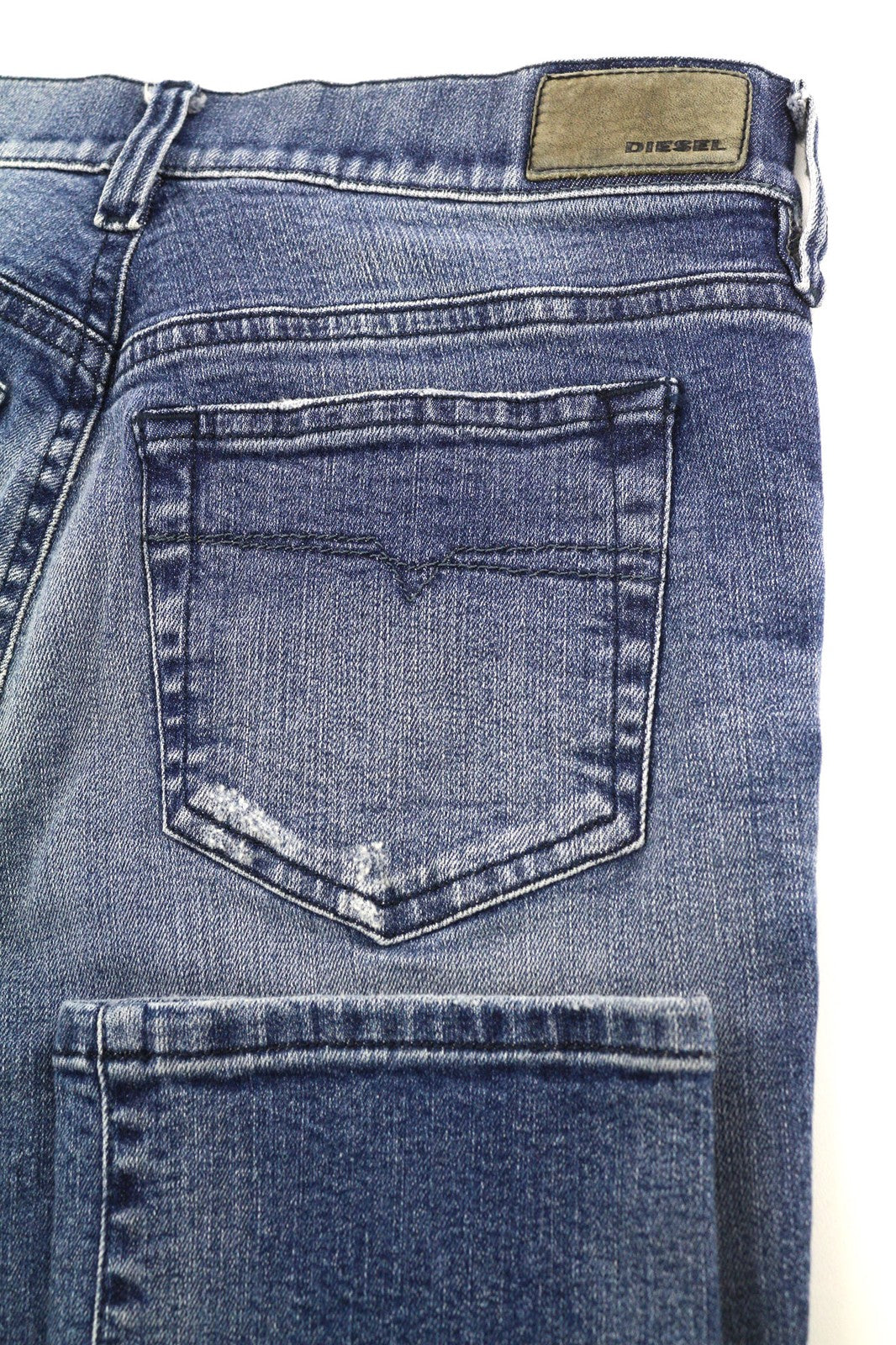 DIESEL Women's Jeans W24 Slim Ripped Distressed Blue Wash Zip Pocket Logo