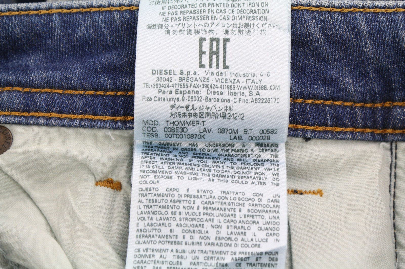 DIESEL Thommer-T 0870M Men's Jeans W27 Jogg Ripped Distressed Washed Slim