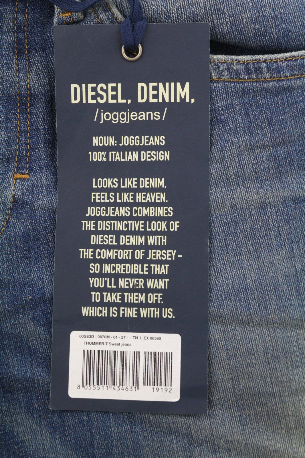 DIESEL Thommer-T 0870M Men's Jeans W27 Jogg Ripped Blue Distressed Slim Fit