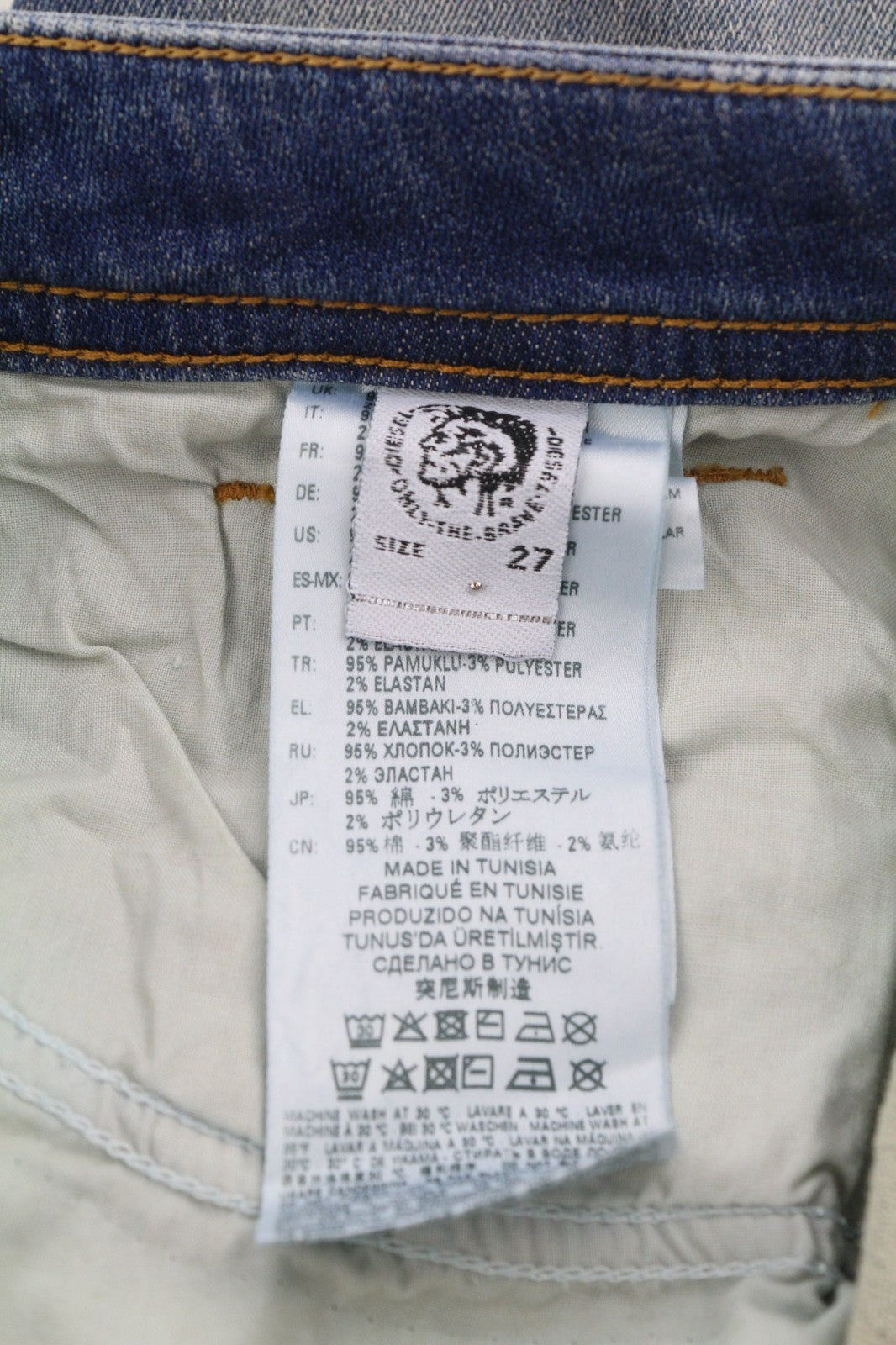 DIESEL Thommer-T 0870M Men's Jeans W27 Jogg Ripped Blue Distressed Slim Fit