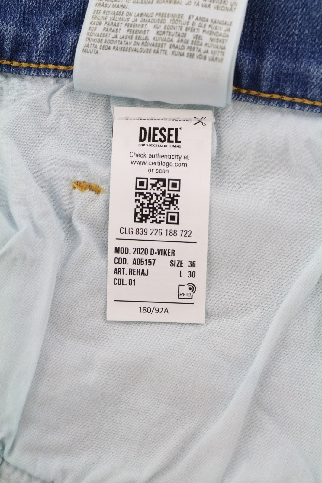 DIESEL 2020 D-Viker REHAJ Men's Jeans W36/L30 Straight Blue Mid Waist Regular