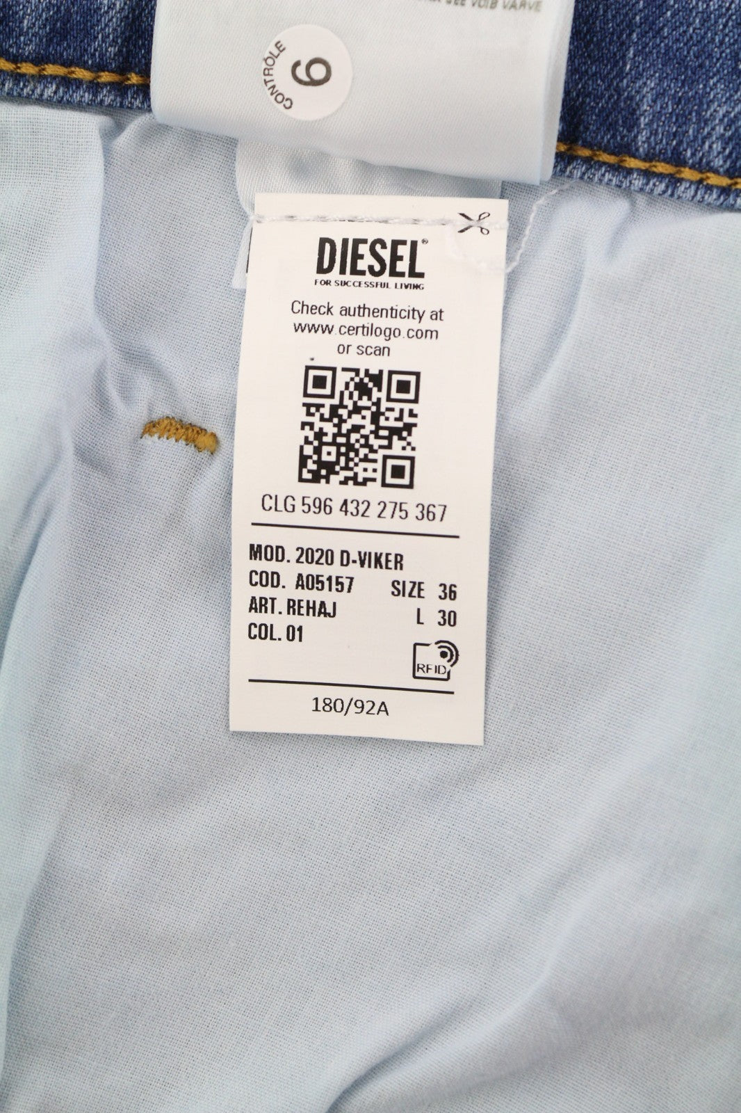 DIESEL 2020 D-Viker REHAJ Men's Jeans W36/L30 Mid Waist Straight Denim Fit
