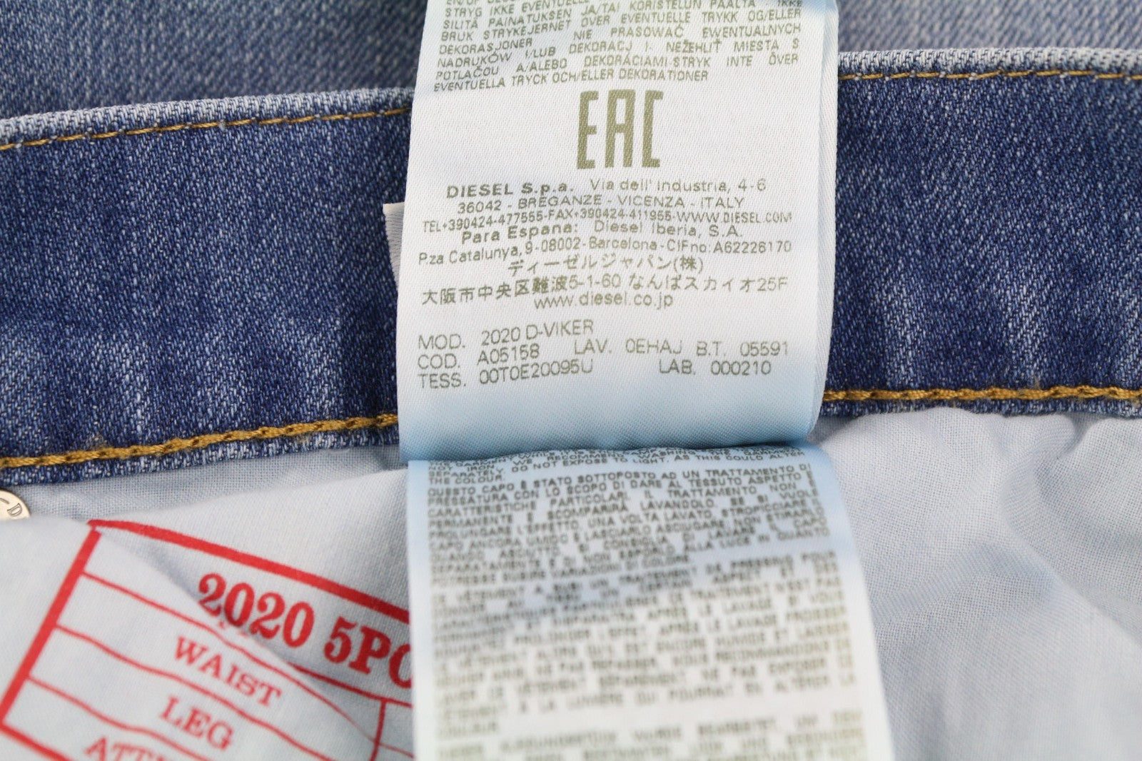 DIESEL 2020 D-Viker REHAJ Men's Jeans W36/L34 Straight Blue Mid Waist Regular