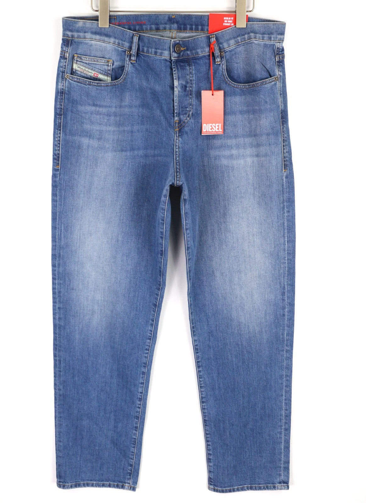 DIESEL 2020 D-Viker REHAJ Men's Jeans W36/L34 Straight Blue Mid Waist Regular