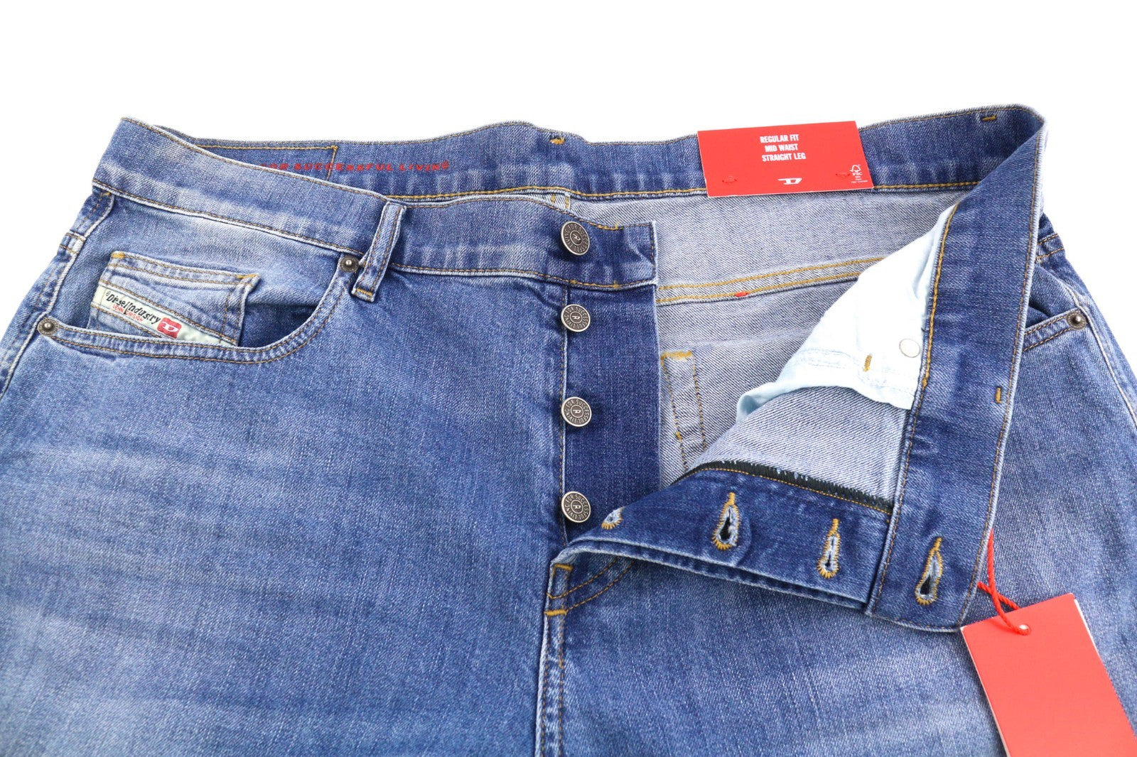 DIESEL 2020 D-Viker REHAJ Men's Jeans W36/L34 Straight Blue Mid Waist Regular