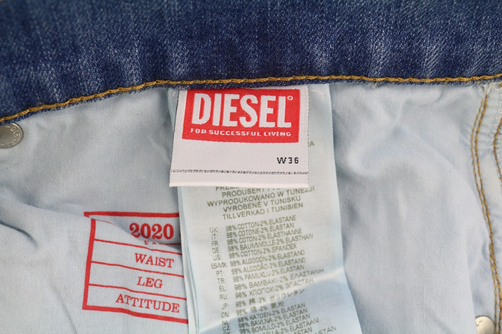 DIESEL 2020 D-Viker REHAJ Men's Jeans W36/L34 Straight Blue Mid Waist Regular