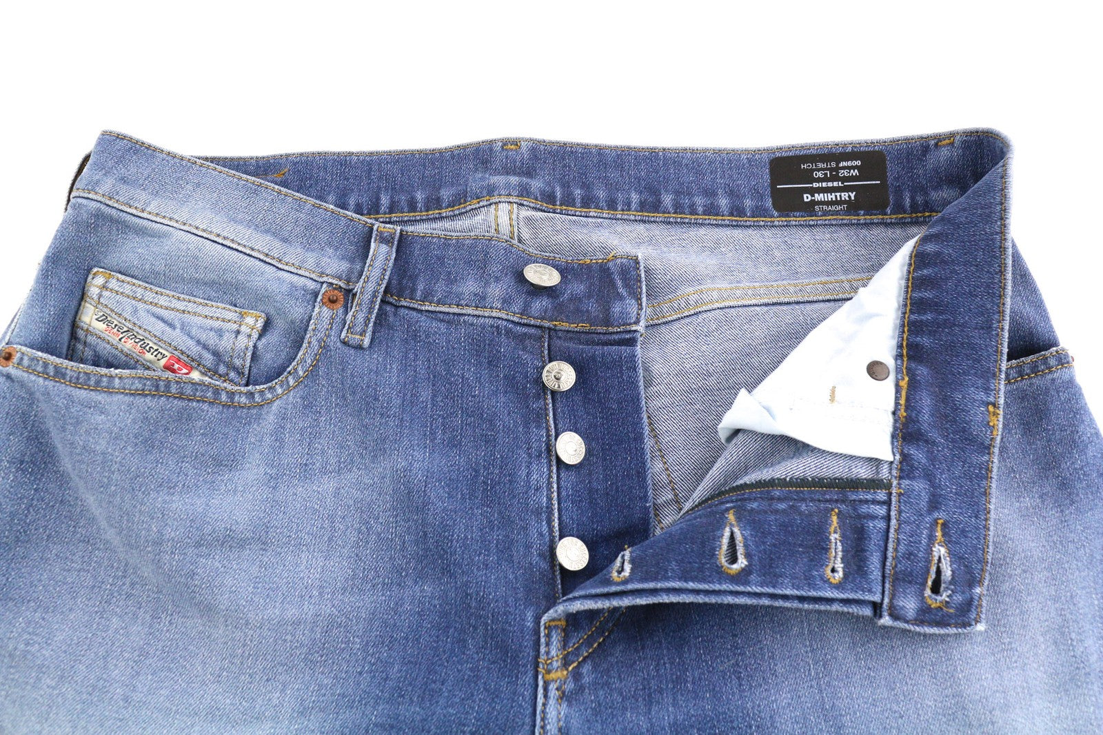DIESEL D-Mihtry 009NF Men's Jeans W32/L30 Straight Washed Stretch Buttoned