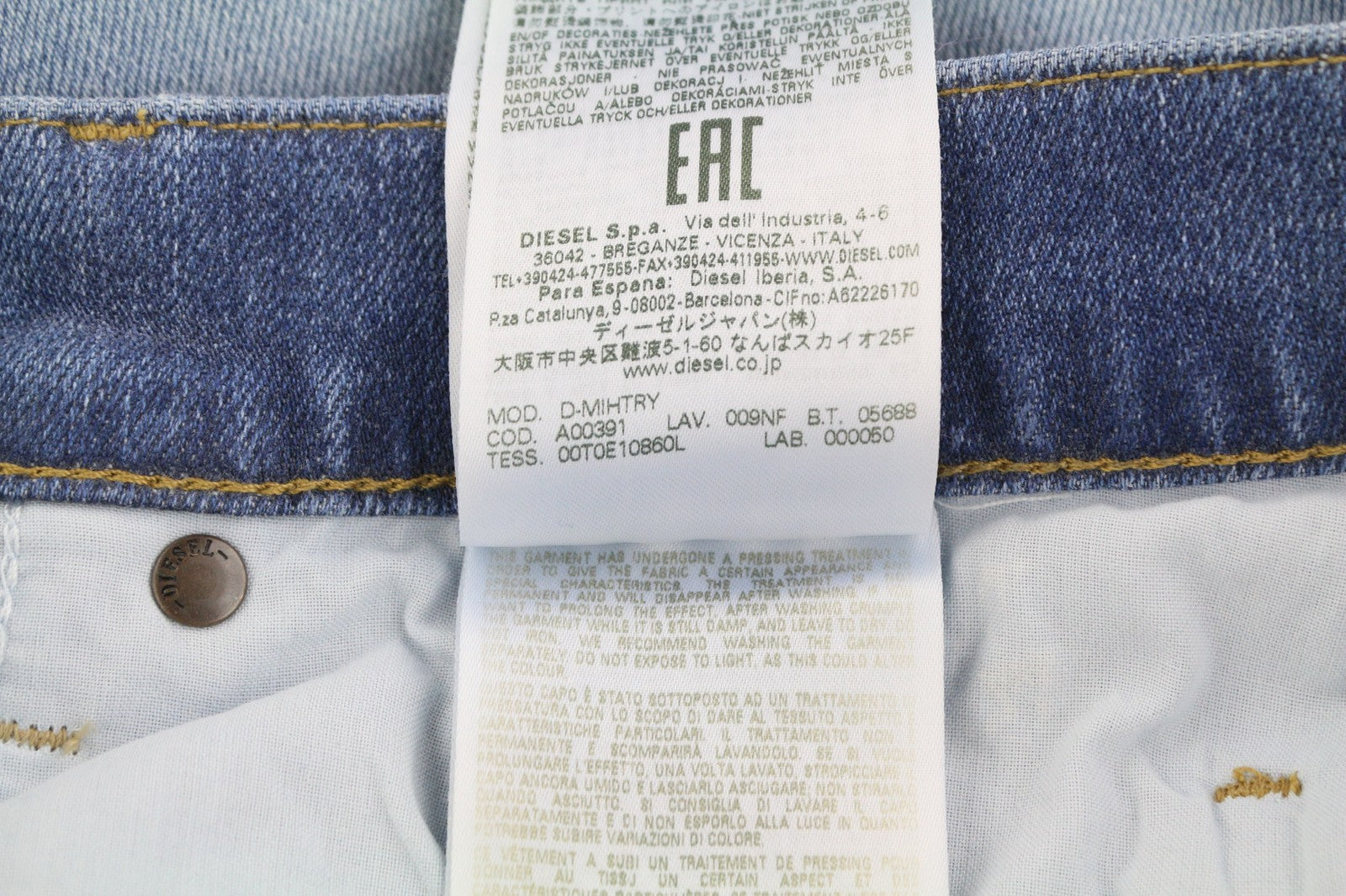 DIESEL D-Mihtry 009NF Men's Jeans W31/L30 Straight Stretch Washed Denim Button