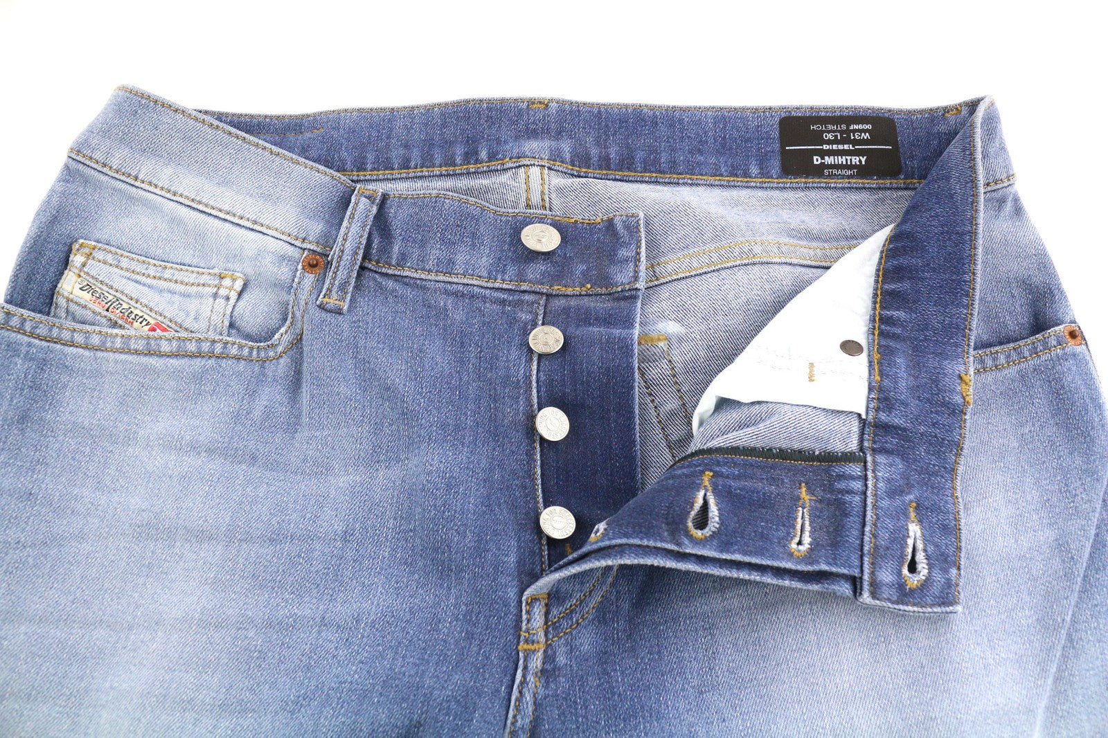 DIESEL D-Mihtry 009NF Men's Jeans W31/L30 Straight Stretch Washed Denim Button