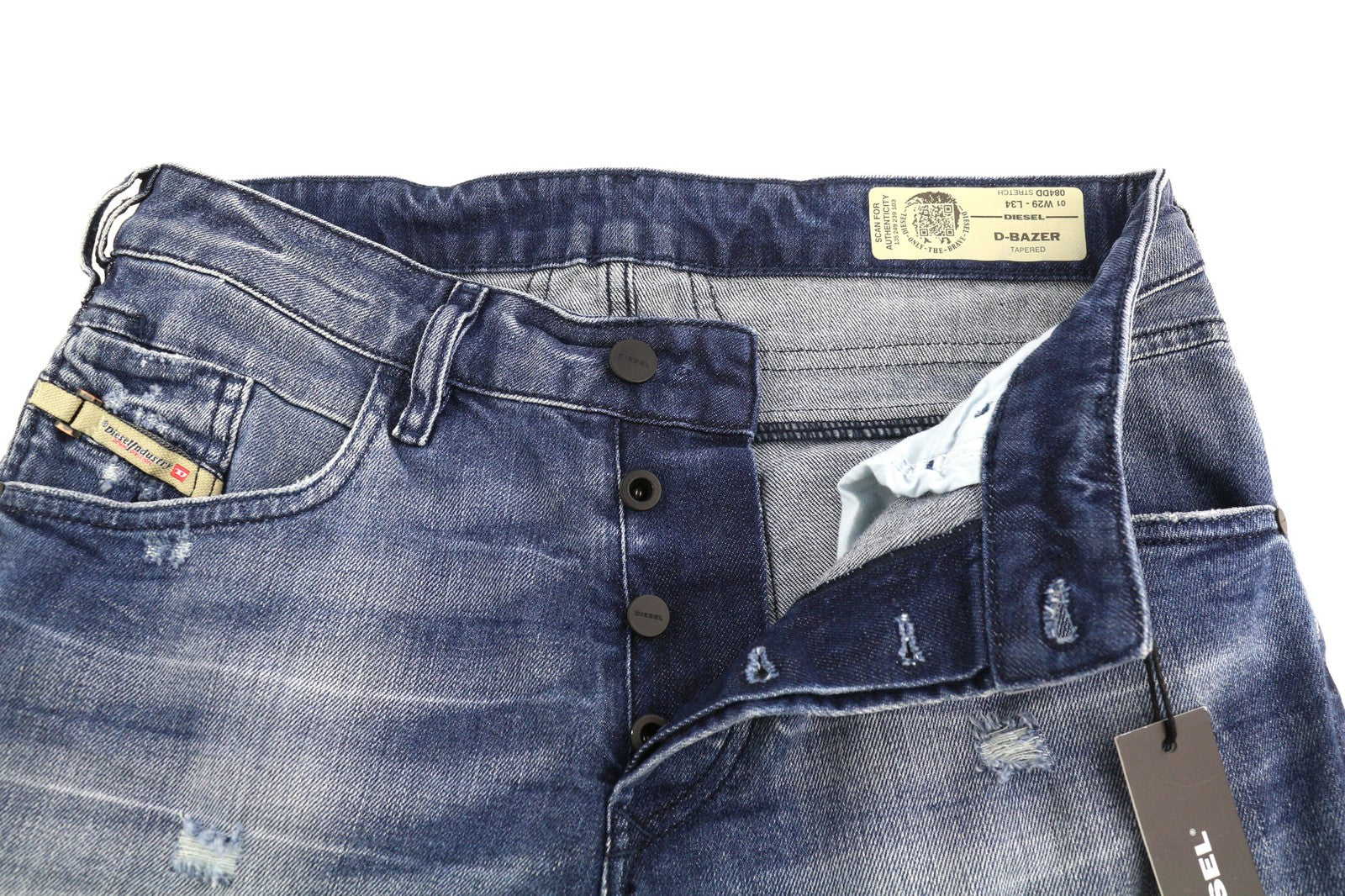 DIESEL D-Bazer 084DD Men's Jeans W29/L34 Tapered Ripped Stretch Blue Washed