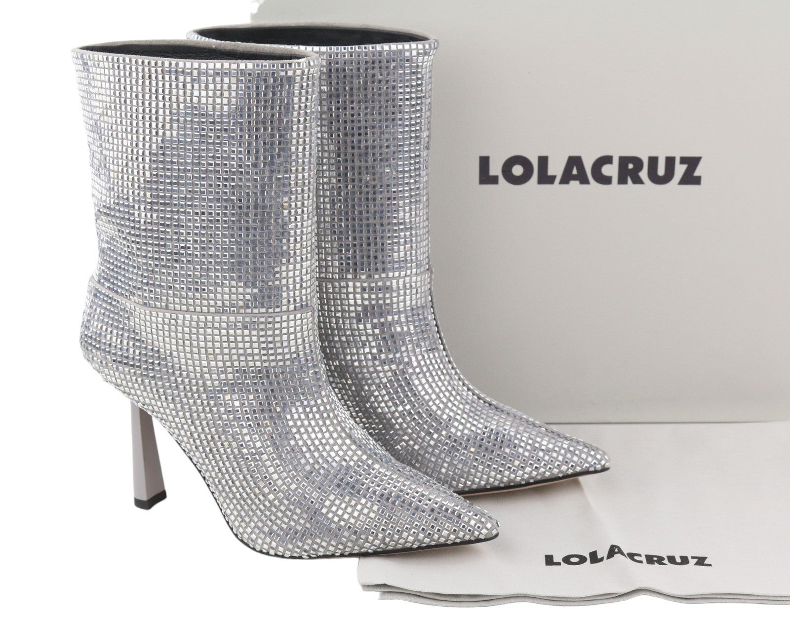 LOLA CRUZ Koilo Women Boots EU36 Silver Suede Shiny Glitter Ankle Heels RRP365