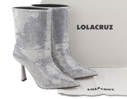 LOLA CRUZ Koilo Women Boots EU36 Silver Suede Shiny Glitter Ankle Heels RRP365