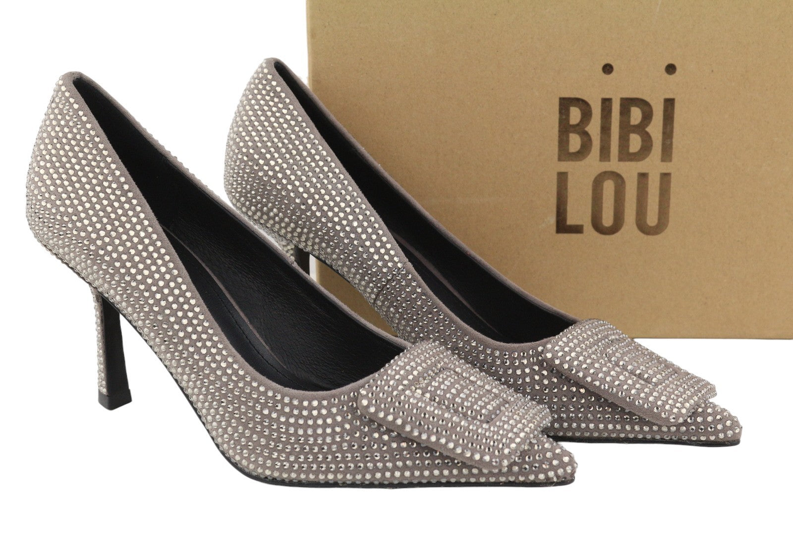 BIBI LOU Opole Women Heels EU37 Grey Shiny Glitter Rhinestones Pointed RRP149