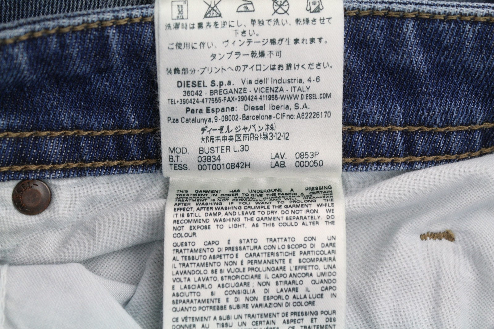 DIESEL Buster 0853P Men's Jeans W27/L30 Slim Tapered Stretch Blue Washed