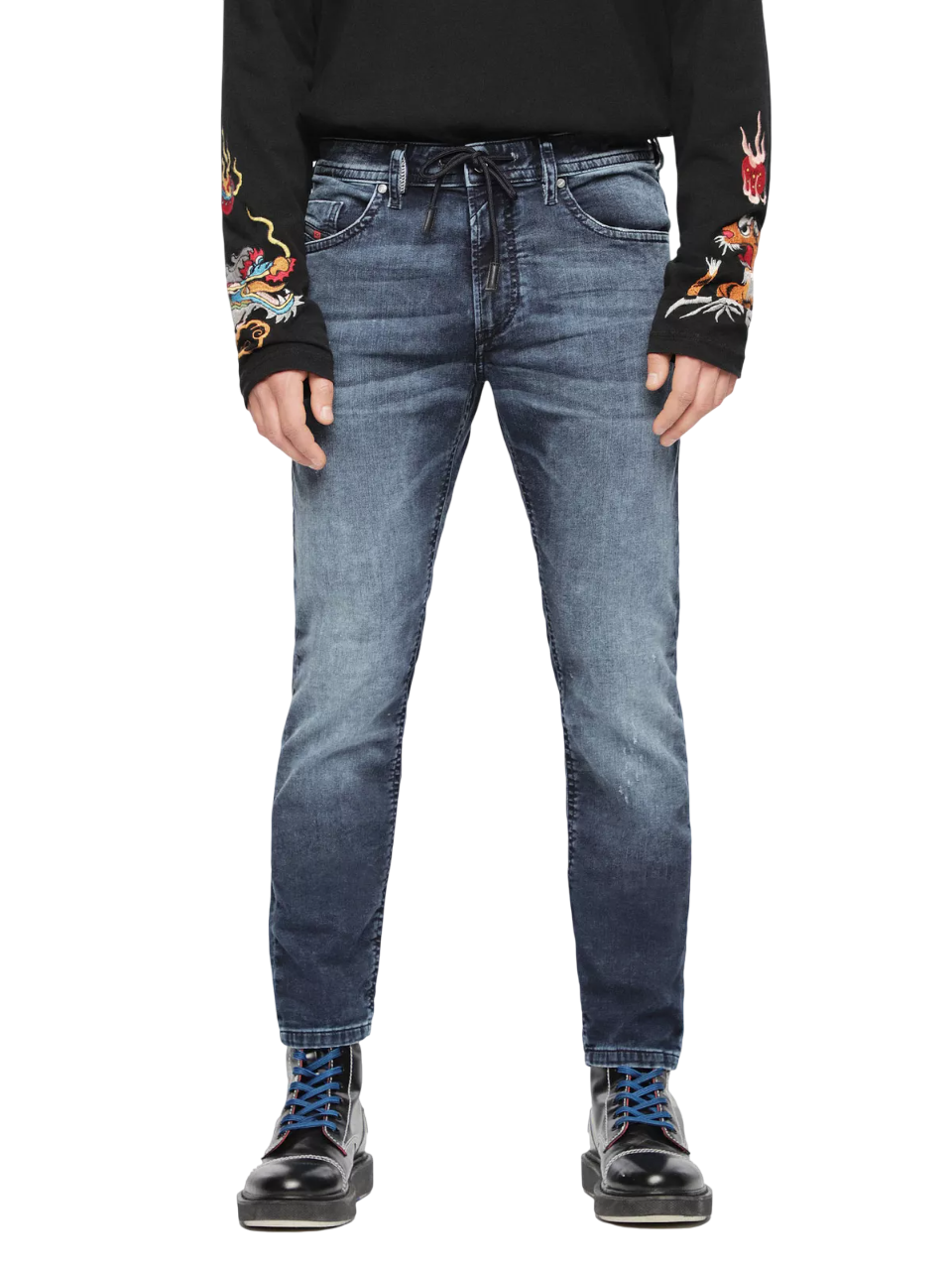 DIESEL Thommer CB-NE 0699Z Men's Jeans W28 Jogg Ripped Blue Washed Stretch