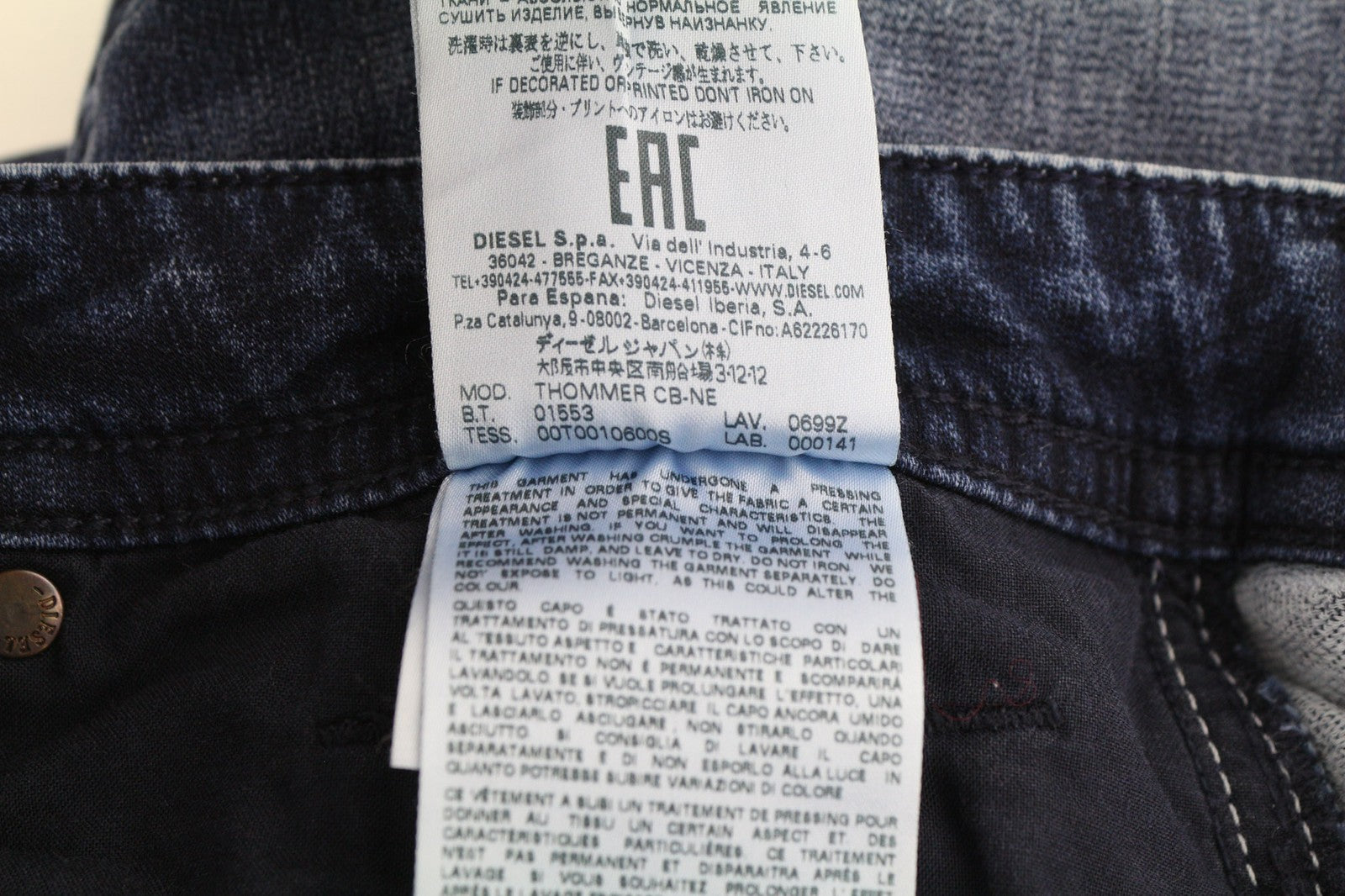 DIESEL Thommer CB-NE 0699Z Men's Jeans W28 Jogg Ripped Blue Washed Stretch