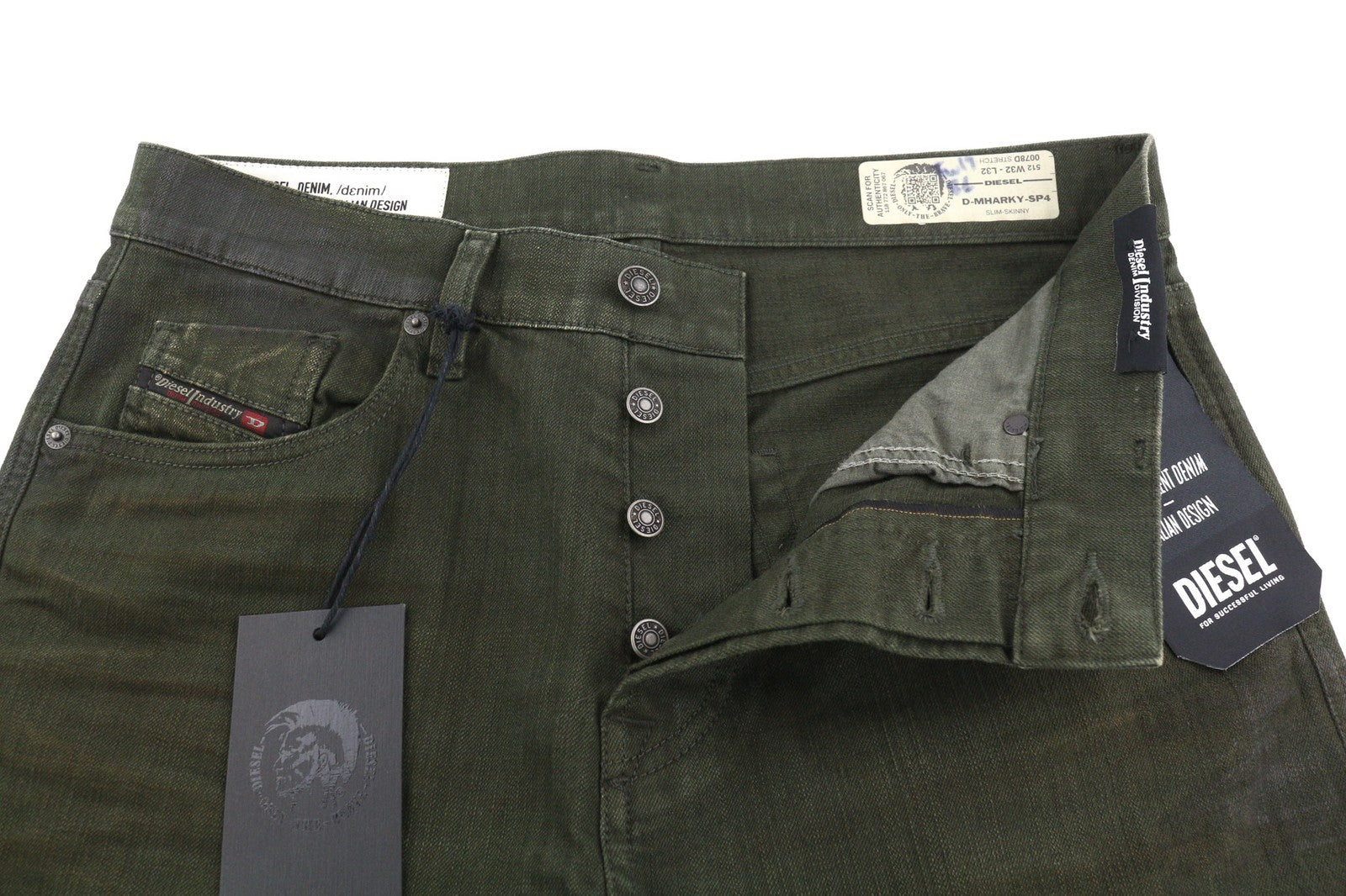 DIESEL D-Mharky-SP4 0078D Men's Jeans W32/L32 Skinny Slim Brown Button Stretch