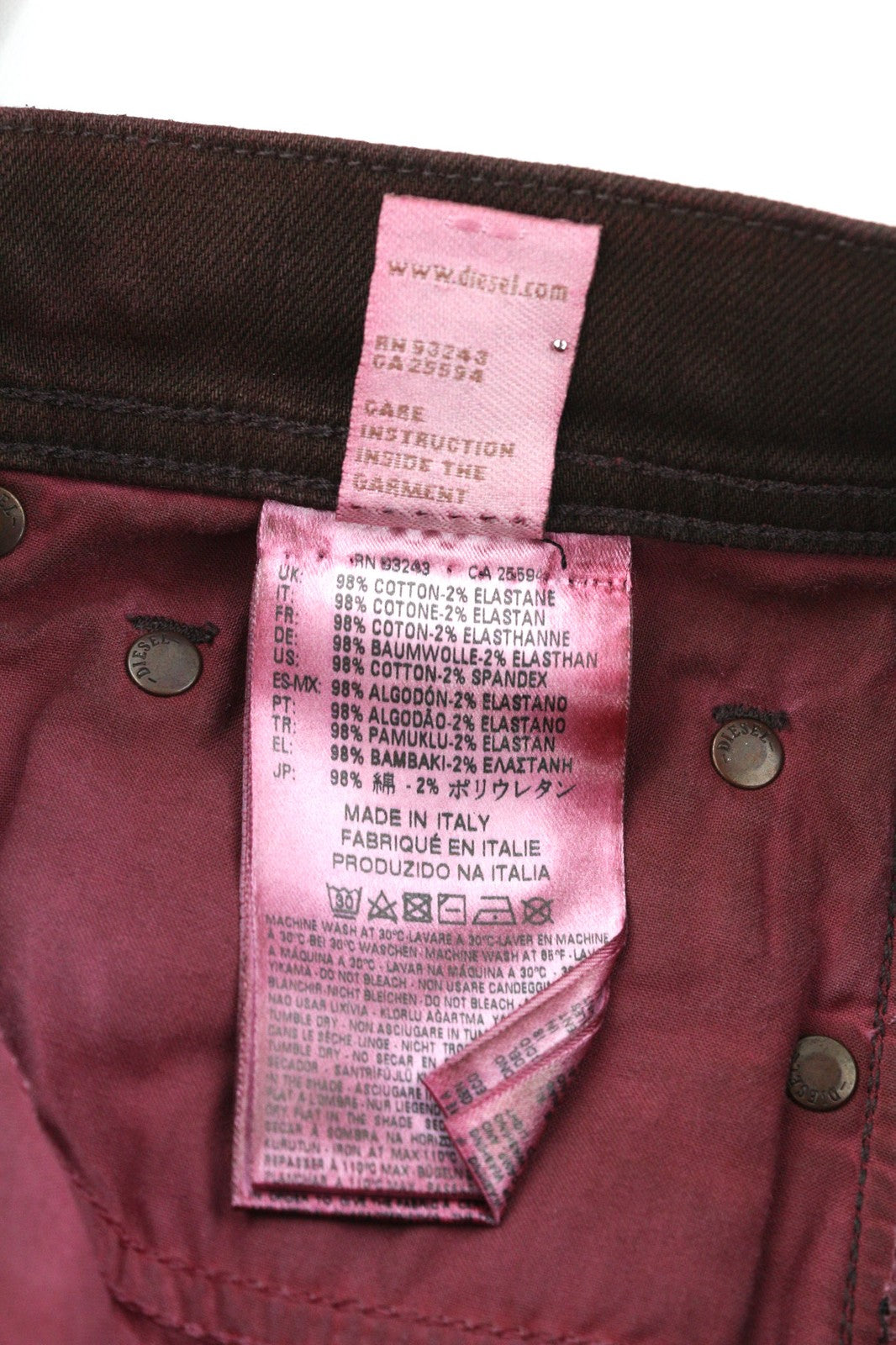 DIESEL Tepphar 0858X Men's Jeans W26 Slim Carrot Burgundy Buttoned Logo