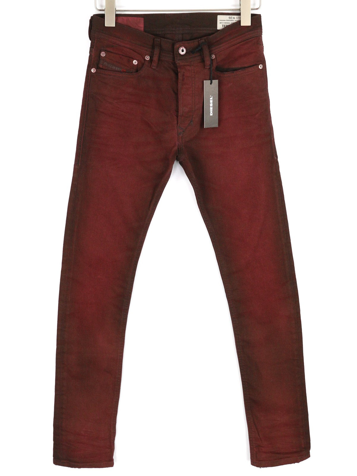DIESEL Tepphar 0858X Men's Jeans W26 Slim Carrot Burgundy Buttoned Logo