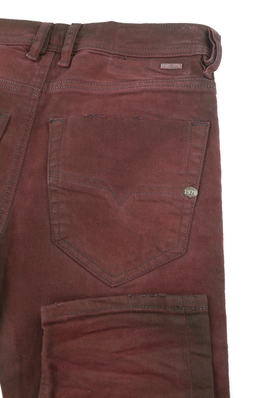 DIESEL Tepphar 0858X Men's Jeans W26 Slim Carrot Burgundy Buttoned Logo