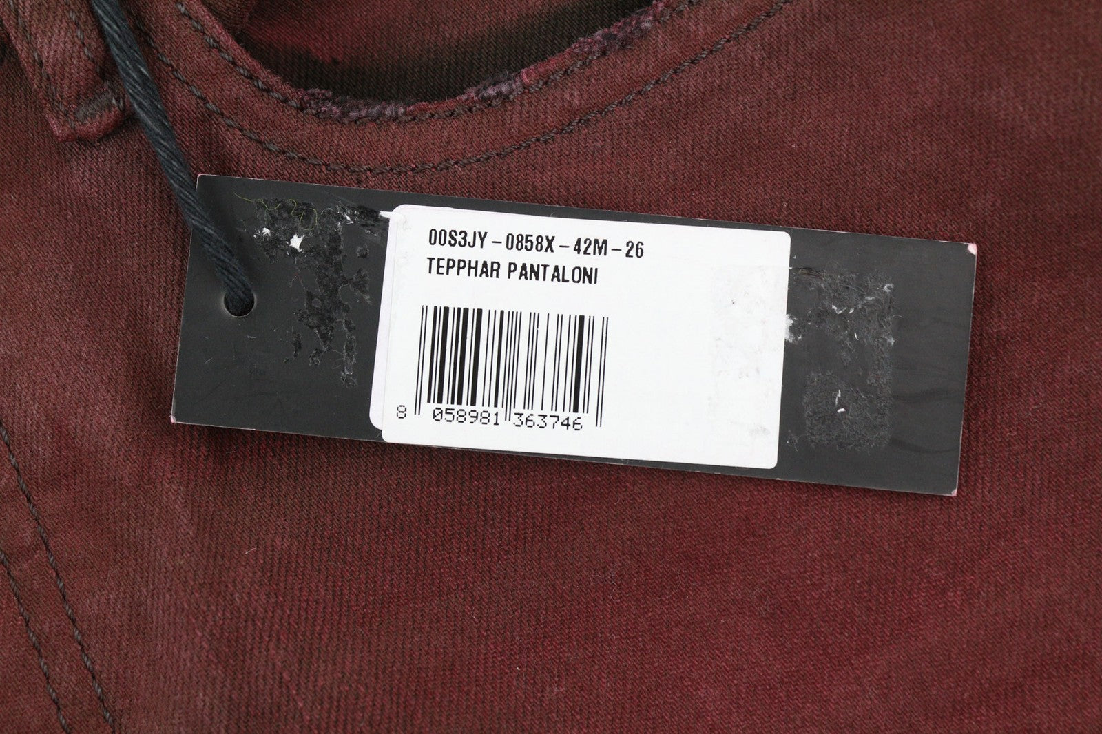 DIESEL Tepphar 0858X Men's Jeans W26 Slim Carrot Burgundy Buttoned Logo