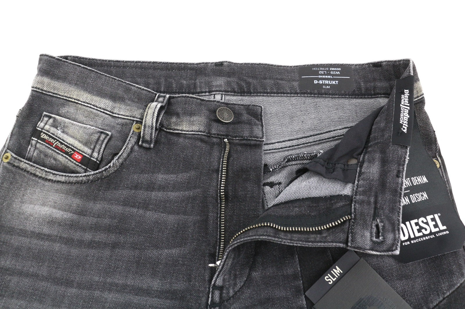 DIESEL D-Strukt 009MZ Men's Jeans W29/L32 Slim Zipped Washed Dark Grey Denim