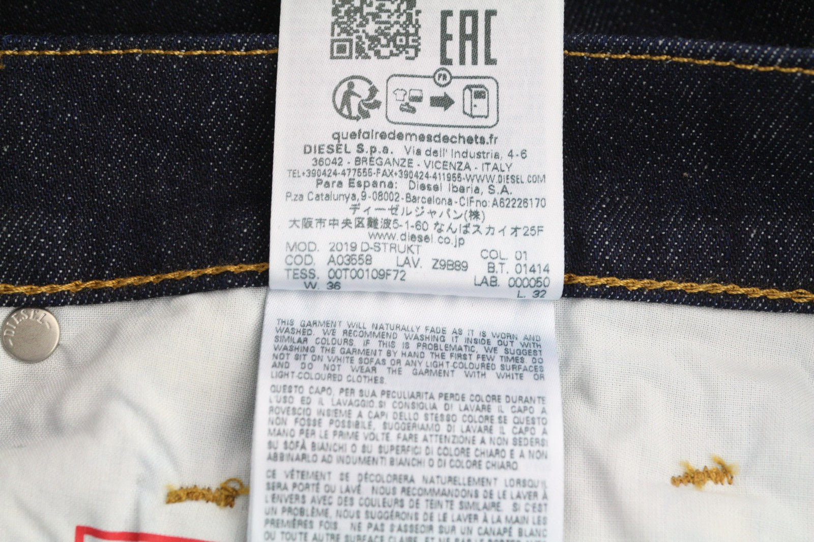 DIESEL 2019 D-Strukt Z9B89 Men's Jeans W36/L32 Slim Fit Zip Fly Blue Denim